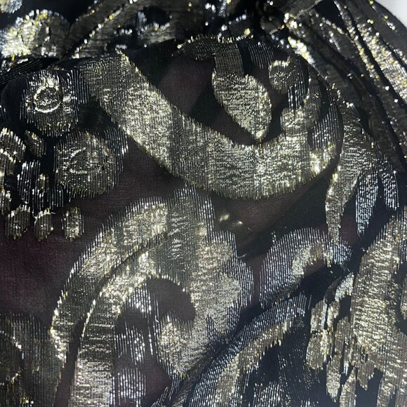 NEW Ella Moss Black Metallic Gold Top Sheer Long Sleeves Peplum Hem Medium NWT - Picture 4 of 11